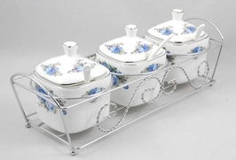 紅牡丹骨瓷調(diào)味罐三件套 廚房里的藝術與實用之美